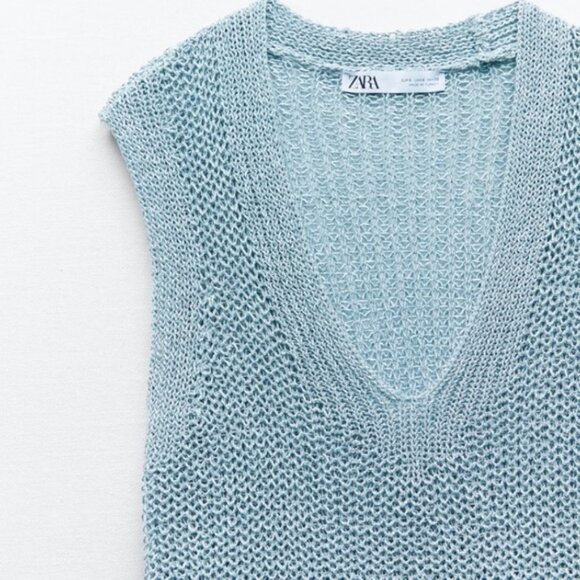 Blue Zara V-Neck Sleeveless Knit Pullover Sweater Vest (NWT) - Picture 2 of 4